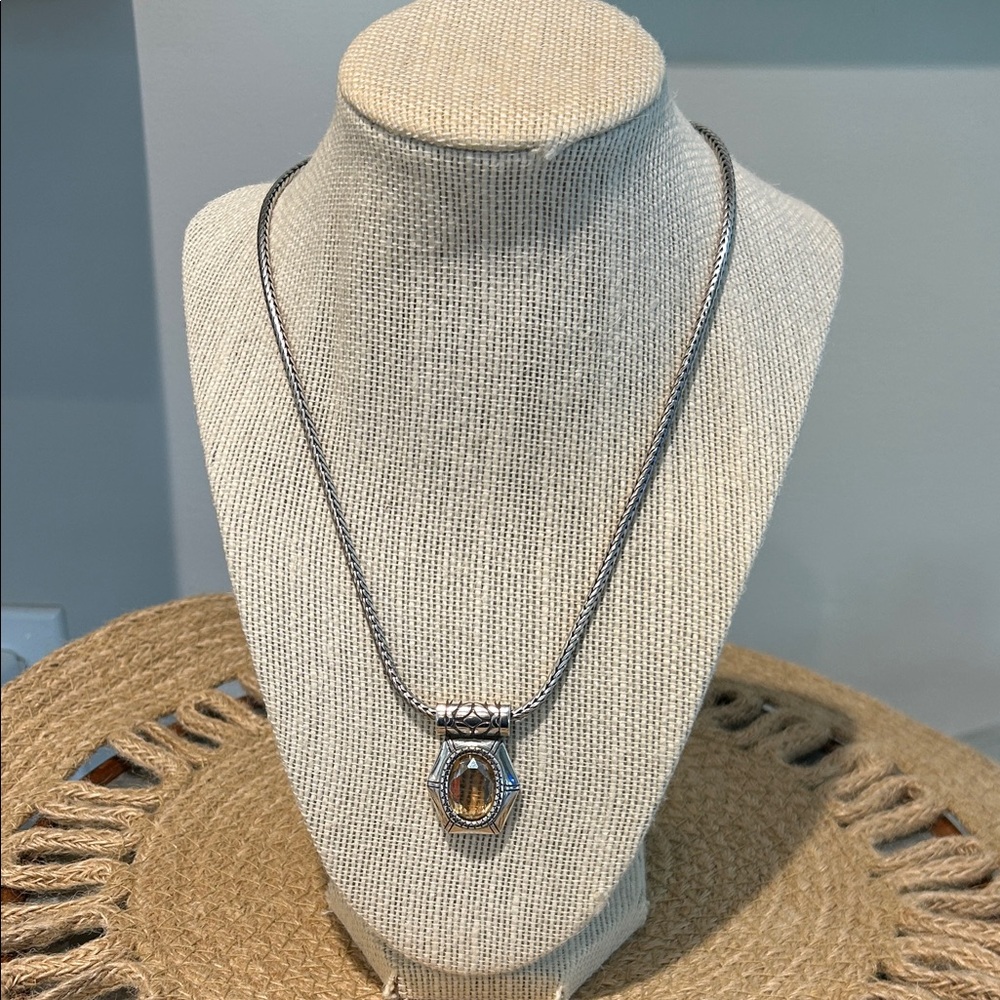 Vintage Retired Brighton Silver Necklace with Amber-Toned Pendant